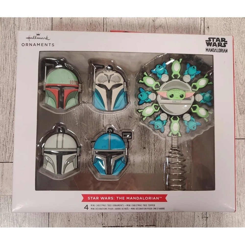 Hallmark Star Wars Ornament Set The Mandalorian Mini With Grogu Tree Topper NEW